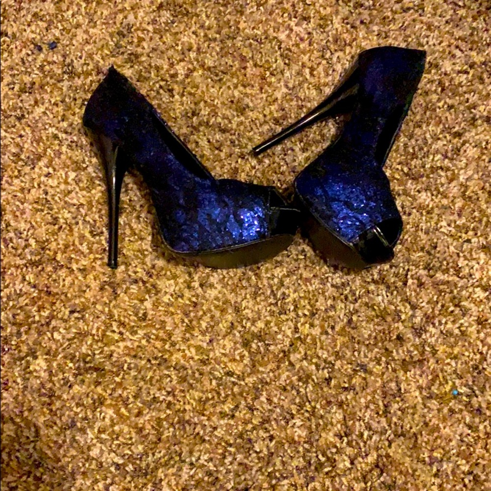 Blue lace heels